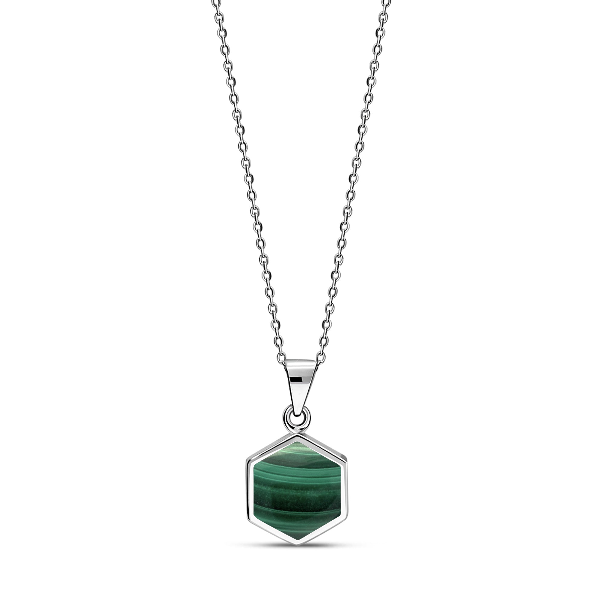 Sterling Silver Malachite Hexagon Pendant