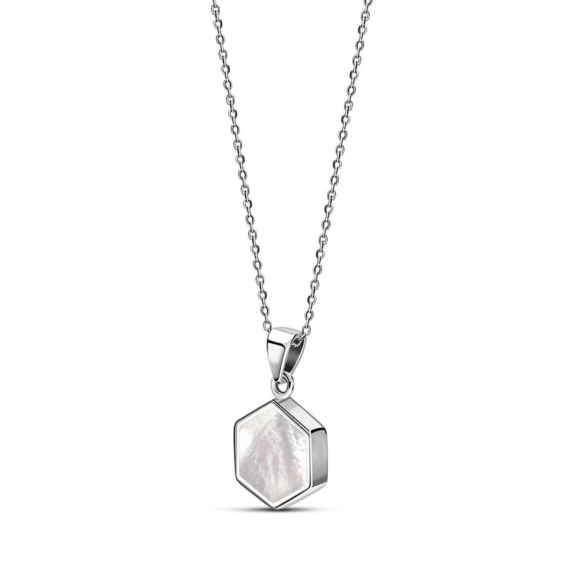 Sterling Silver Mother of Pearl Hexagon Pendant