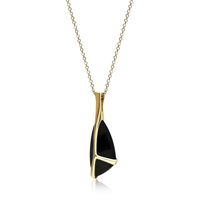 9ct Yellow Gold Whitby Jet Large Free Form Claw Set Pendant