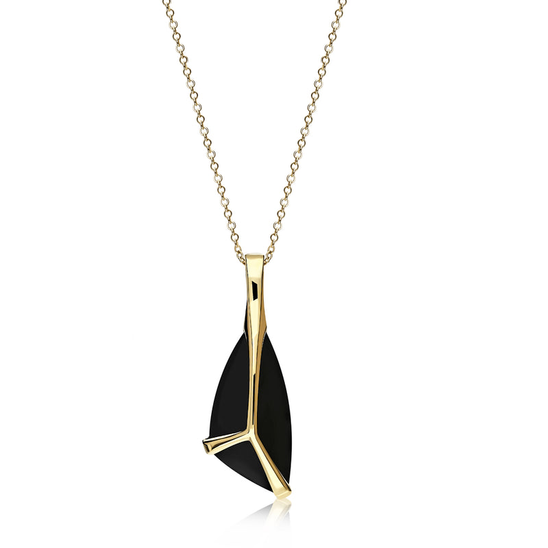 9ct Yellow Gold Whitby Jet Large Free Form Claw Set Pendant