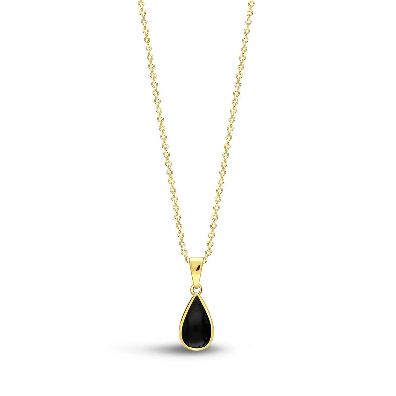 Yellow Gold Vermeil Whitby Jet Dinky Teardrop Pendant