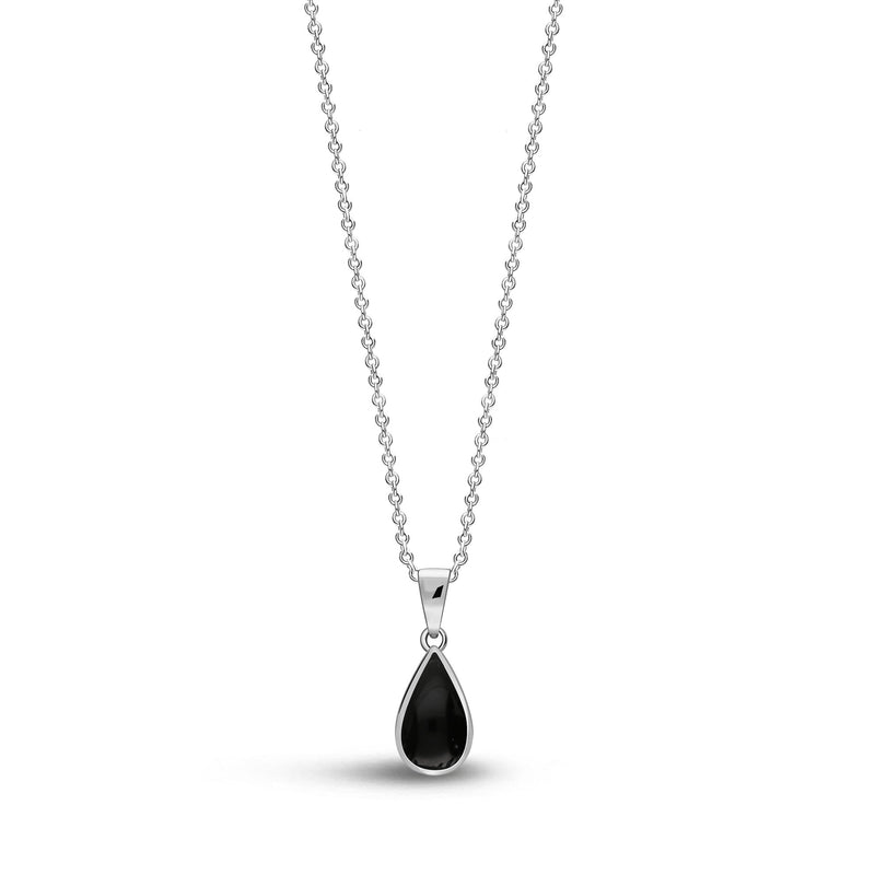 Sterling Silver Whitby Jet Dinky Teardrop Necklace