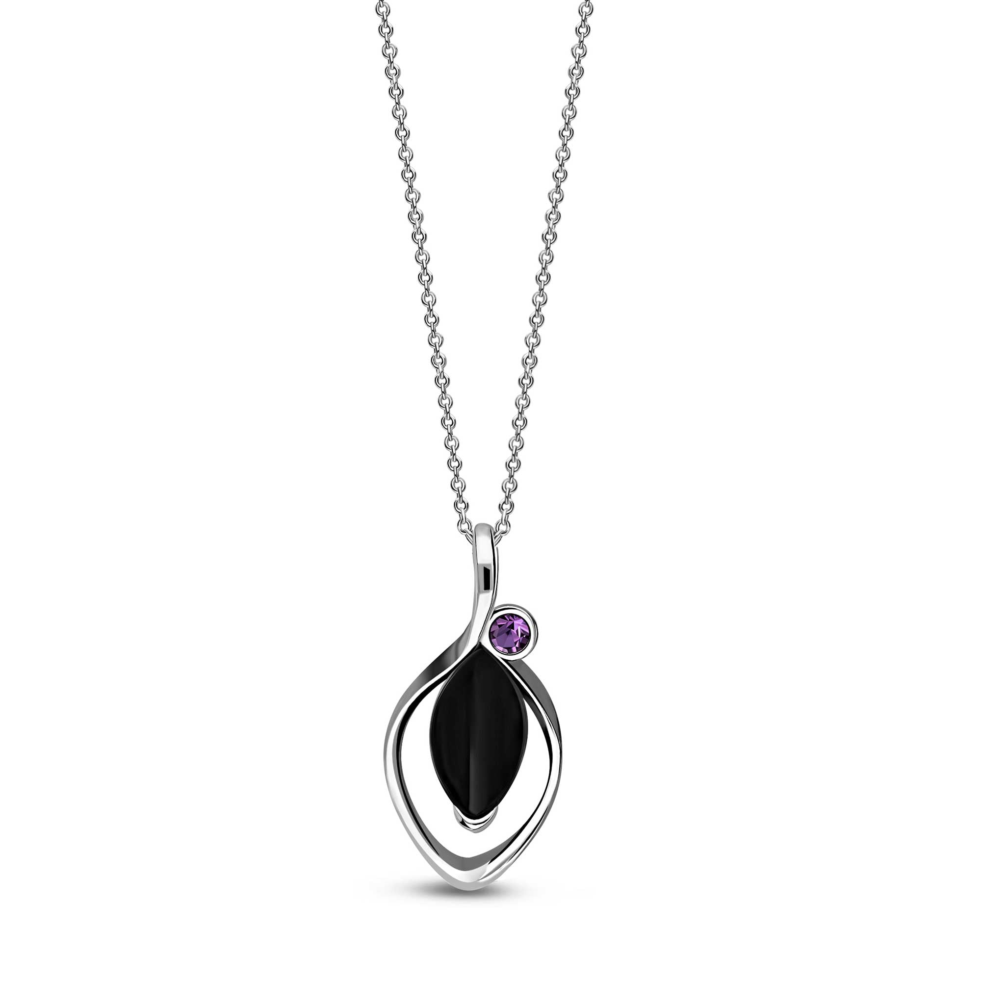 Sterling Silver Whitby Jet & Amethyst Designer Marquise Pendant