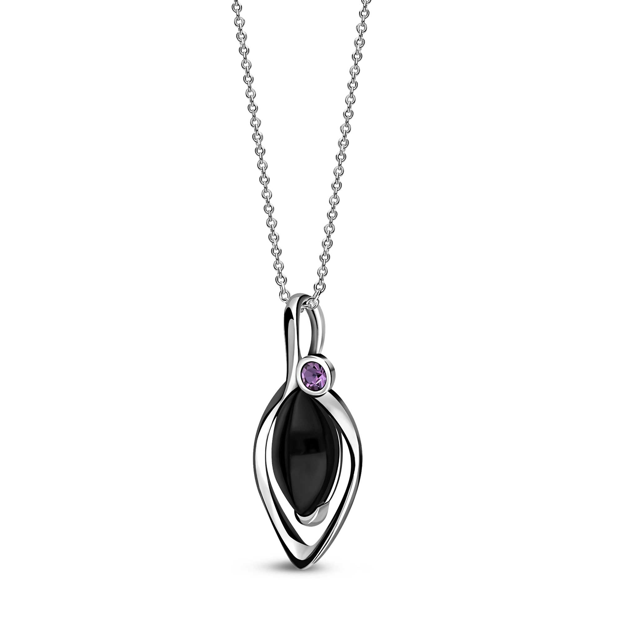 Sterling Silver Whitby Jet & Amethyst Designer Marquise Pendant