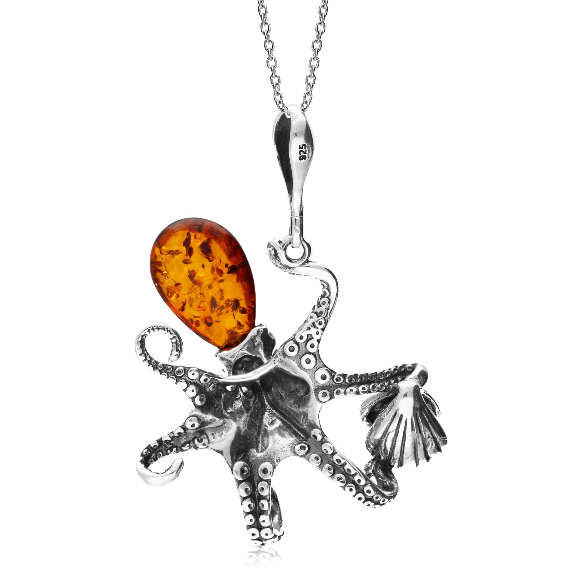 Sterling Silver Amber XL Octopus Pendant