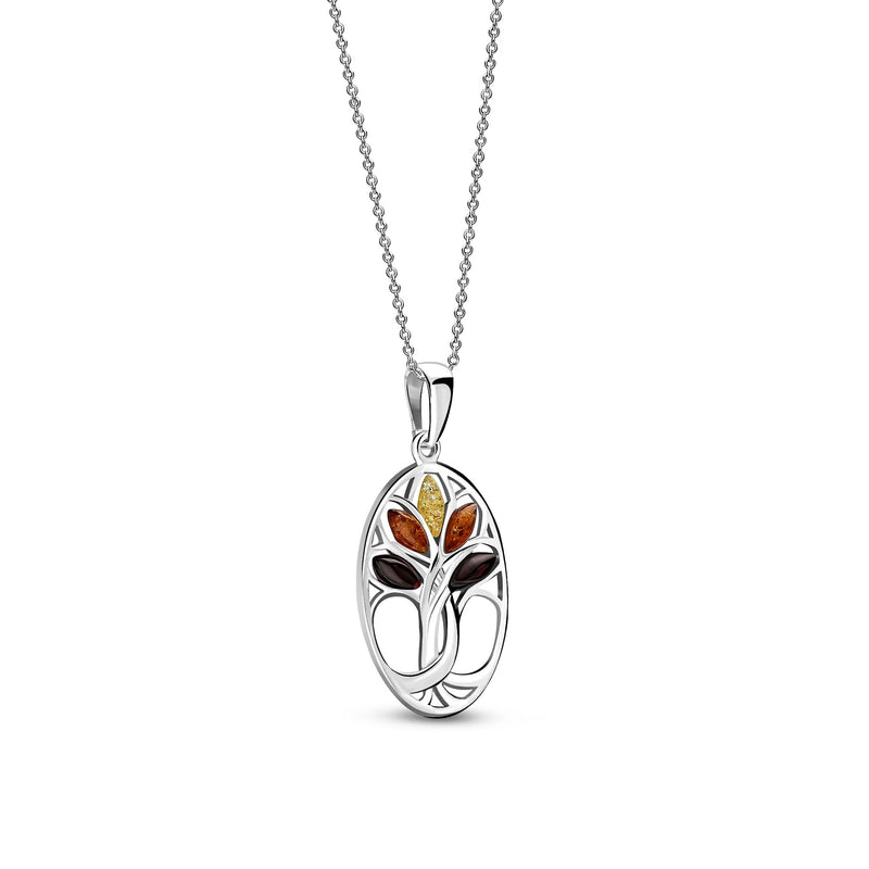 Sterling Silver Mixed Amber Tree Of Life Pendant