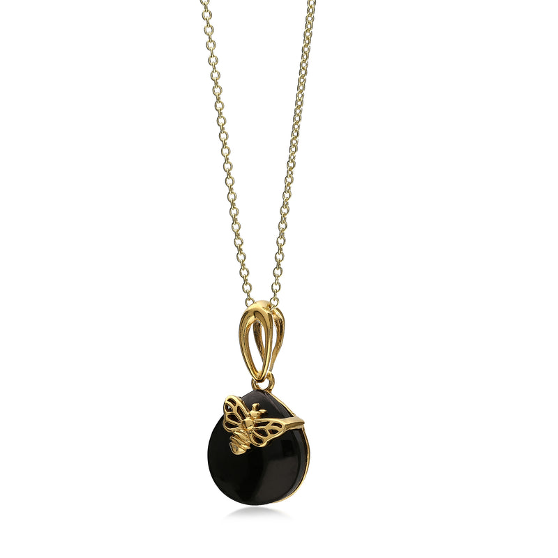 Gold Vermeil Whitby Jet Bee Teardrop Pendant