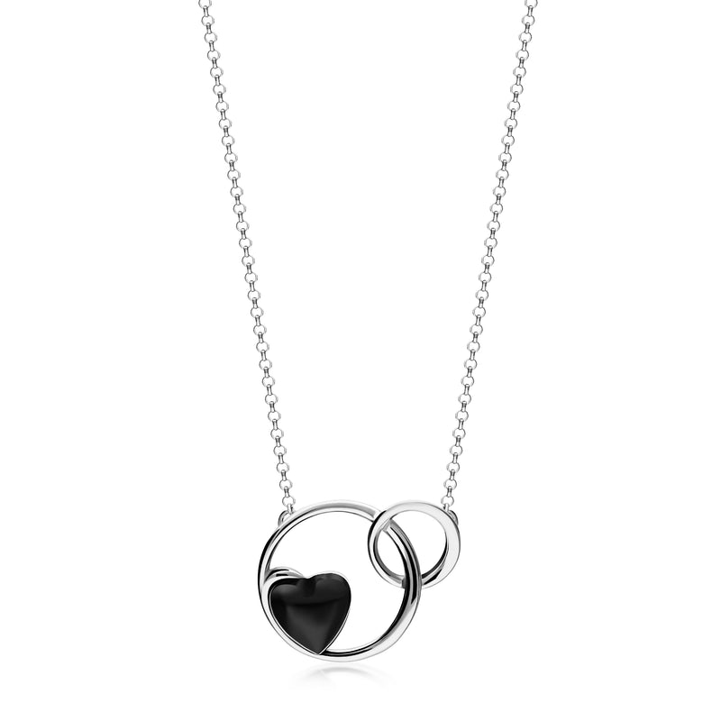 Sterling Silver Whitby Jet Entwined Heart Necklace