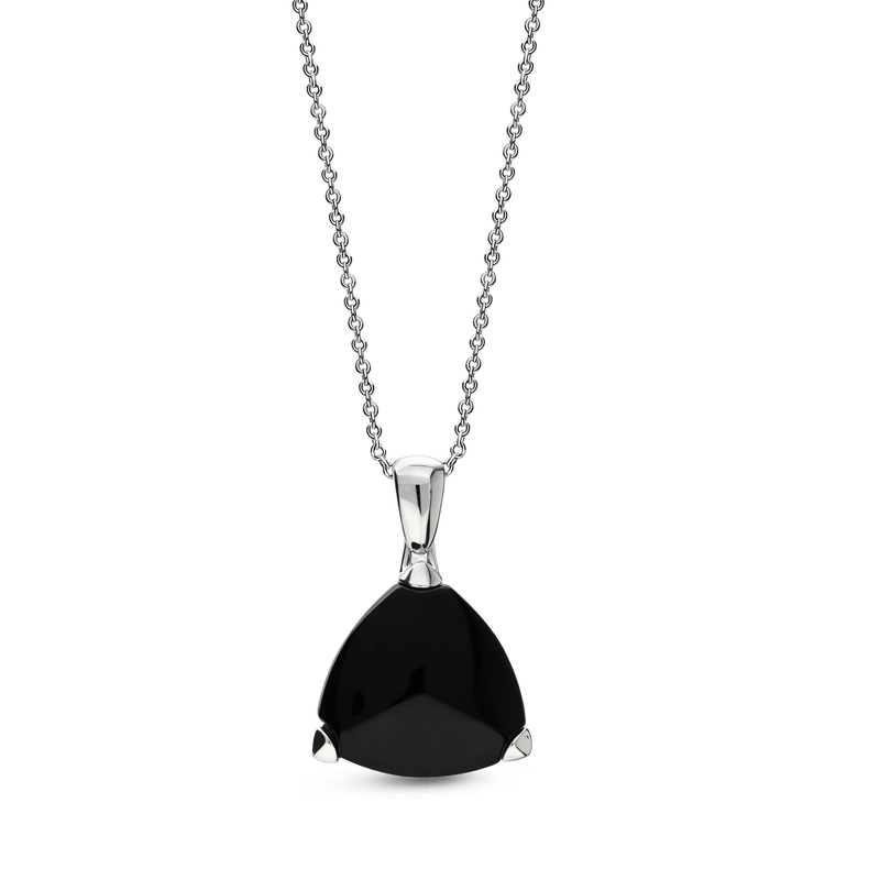 Sterling Silver Whitby Jet Large Claw-Set Triangle Pendant