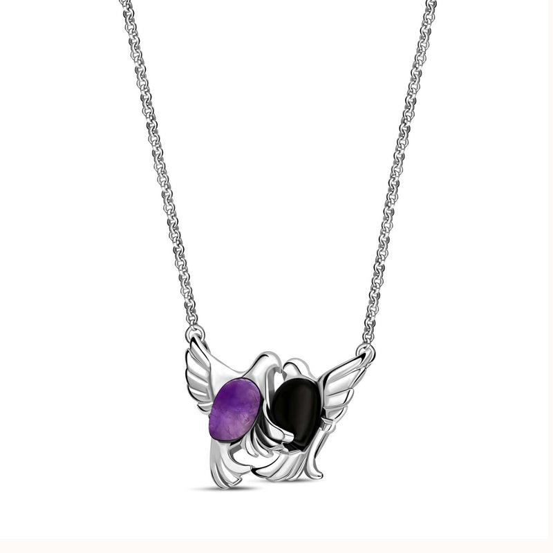 Sterling Silver Whitby Jet & Amethyst Entwined Dove Necklace