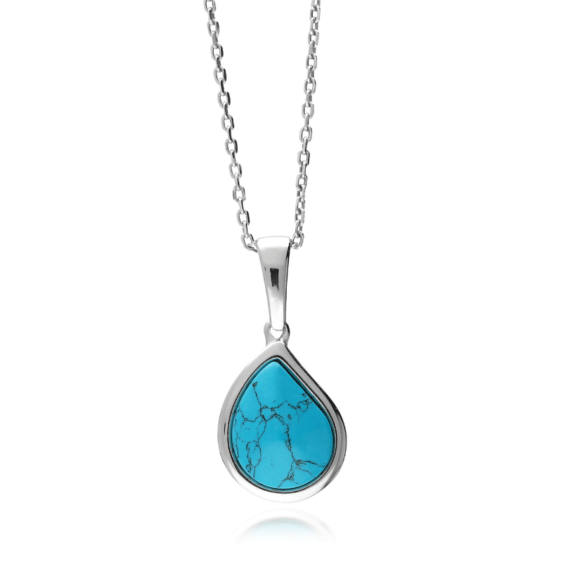 Sterling Silver Turquoise Offset Designer Teardrop Pendant
