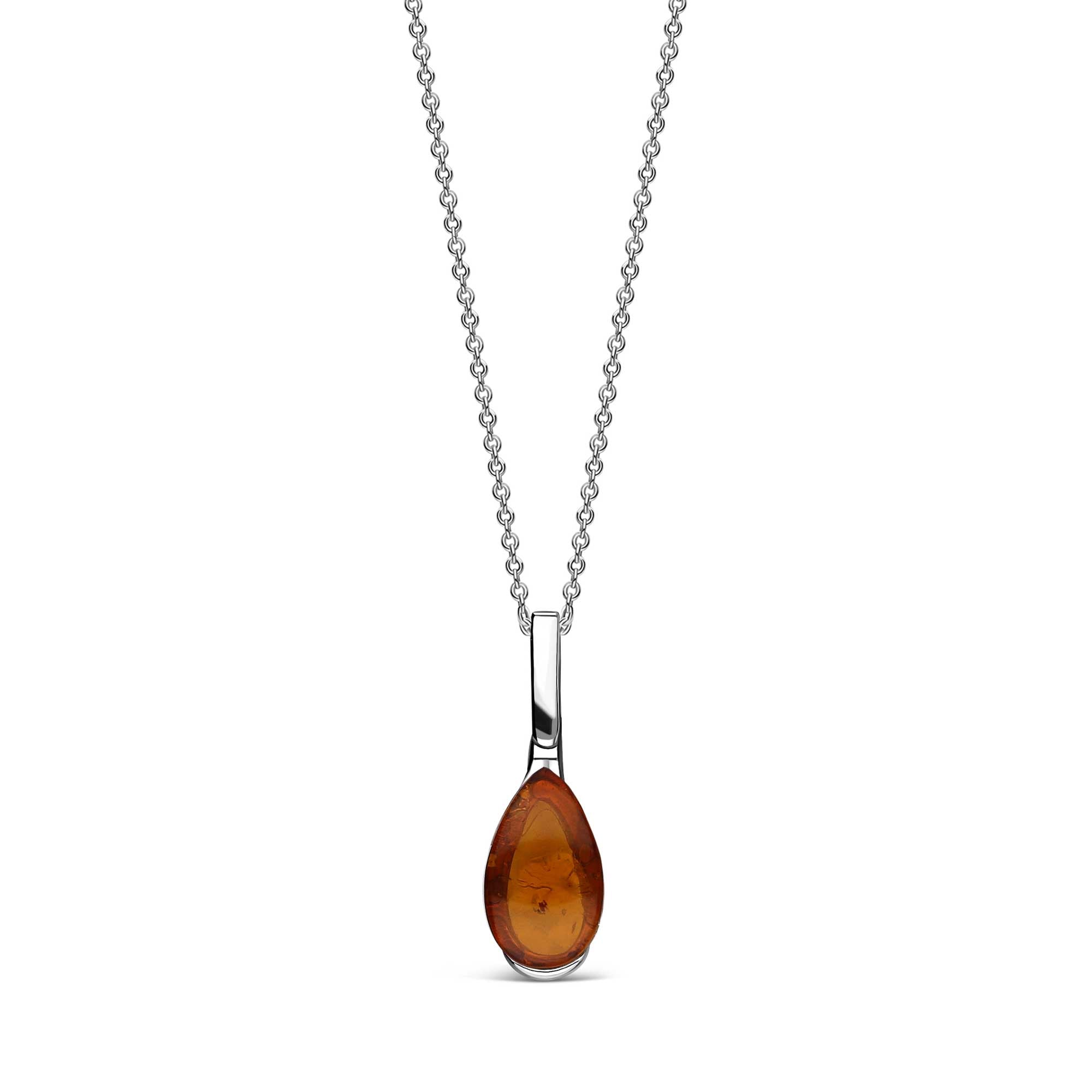 Sterling Silver Amber Teardrop Bar Pendant