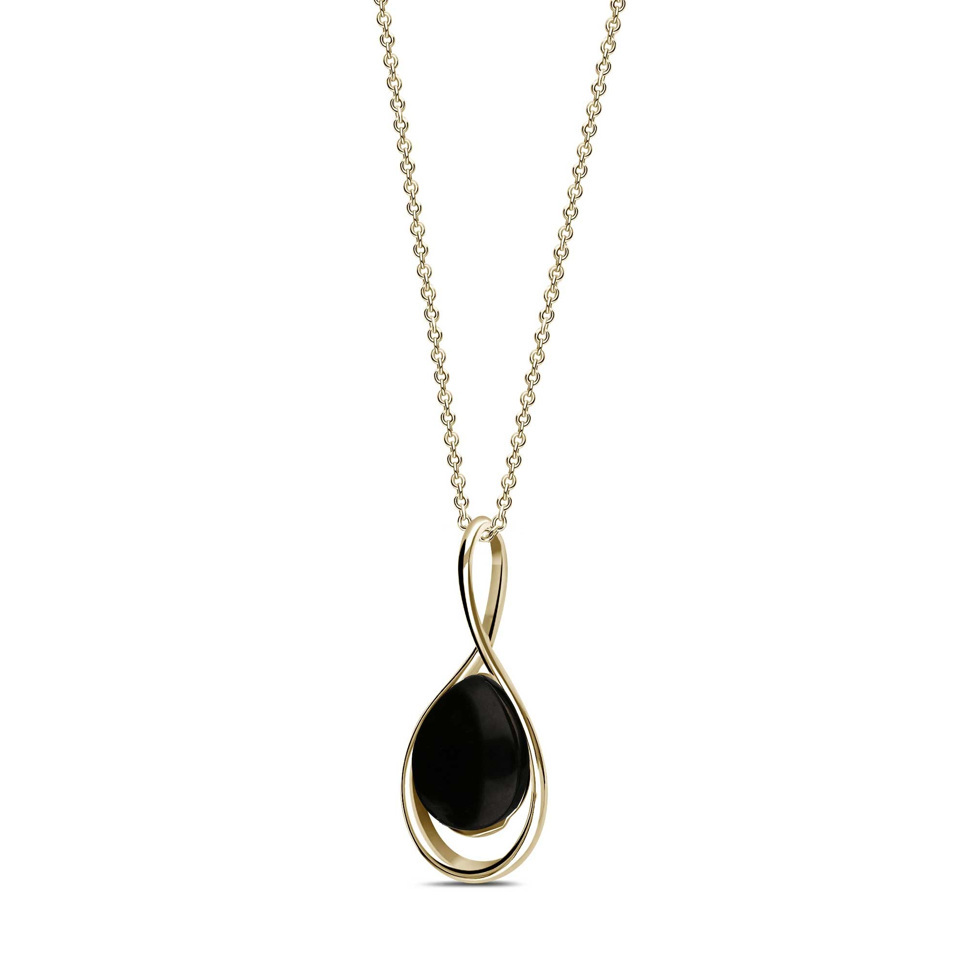 9ct Yellow Gold Whitby Jet Twist Pendant