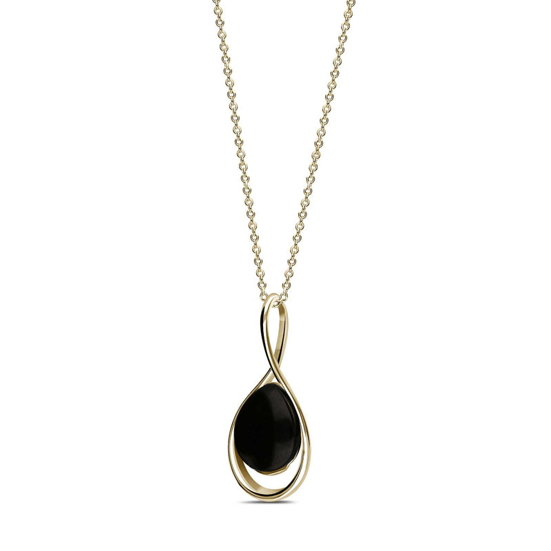 9ct Yellow Gold Whitby Jet Twist Pendant