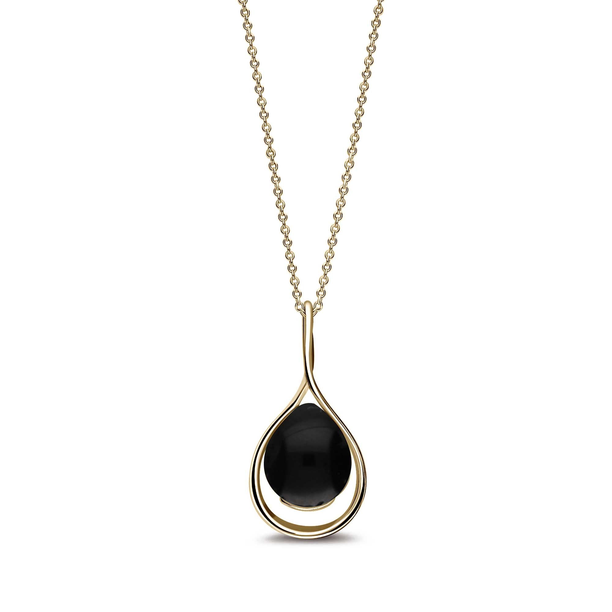 9ct Yellow Gold Whitby Jet Twist Pendant