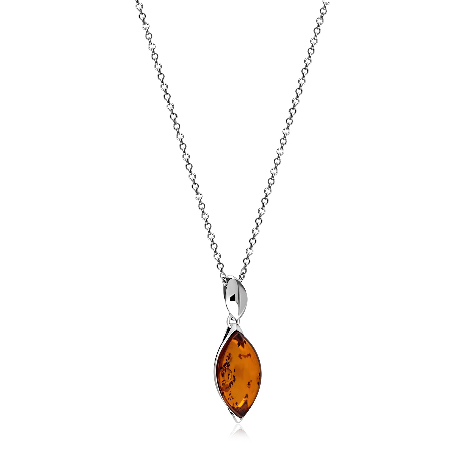 Sterling Silver Amber Designer Marquise Drop Pendant