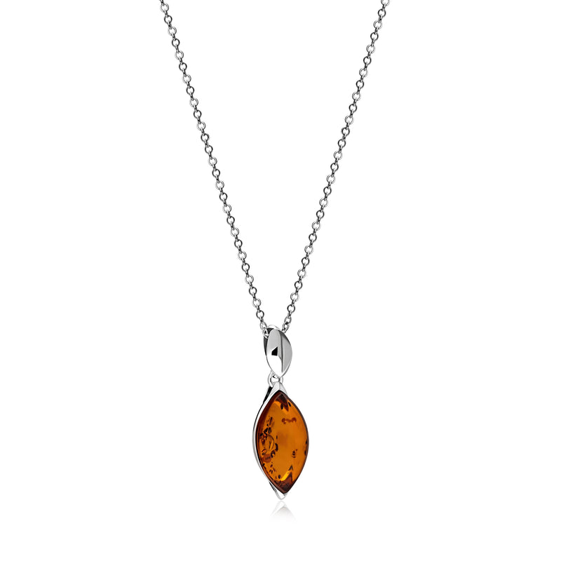 Sterling Silver Amber Designer Marquise Drop Pendant