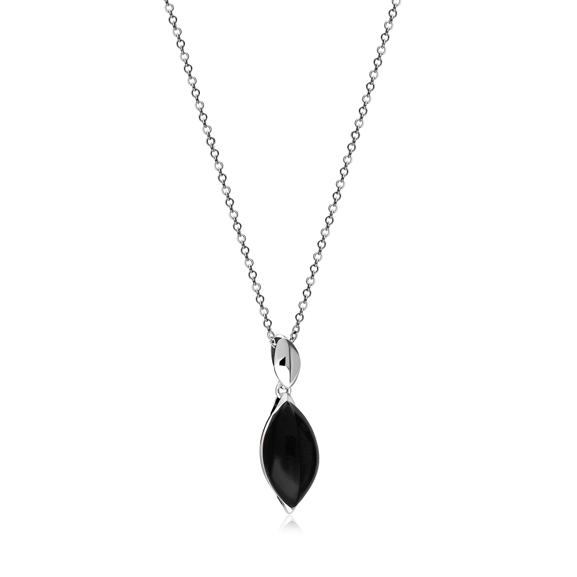 Sterling Silver Whitby Jet Designer Marquise Drop Pendant