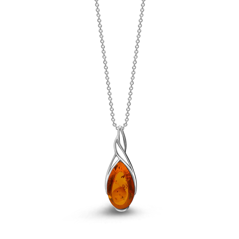 Sterling Silver Amber Celtic Drop Pendant