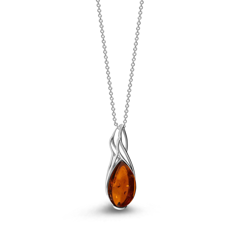 Sterling Silver Amber Celtic Drop Pendant