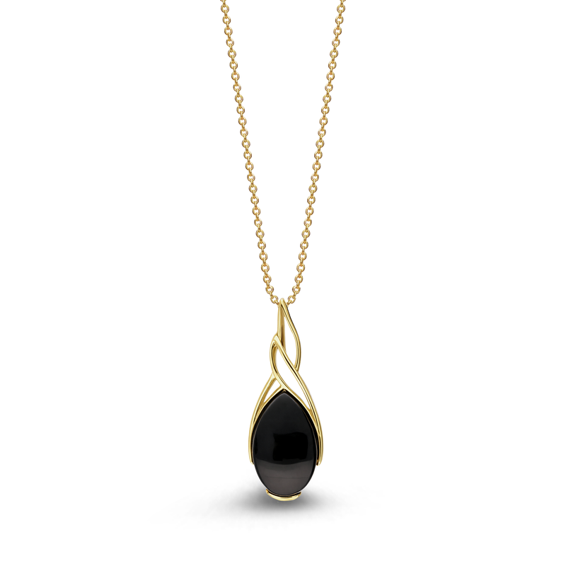 9ct Yellow Gold Whitby Jet Celtic Drop Pendant