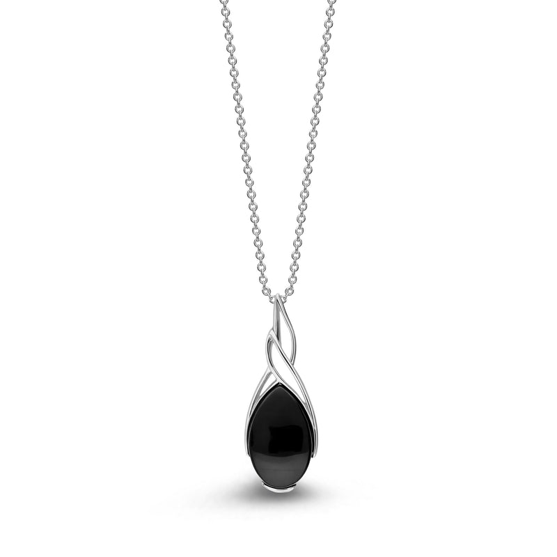 Sterling Silver Whitby Jet Celtic Drop Pendant