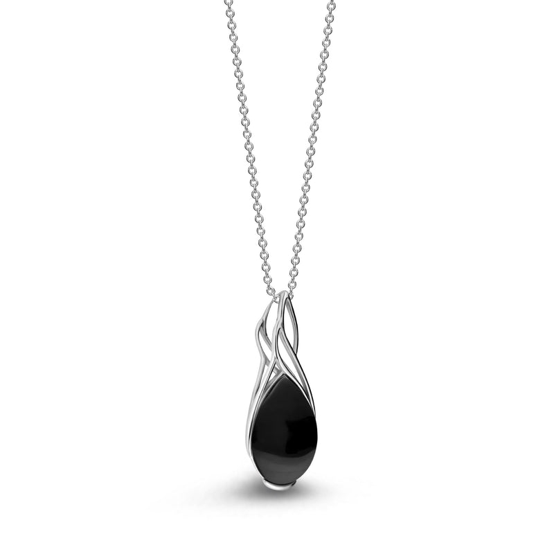 Sterling Silver Whitby Jet Celtic Drop Pendant