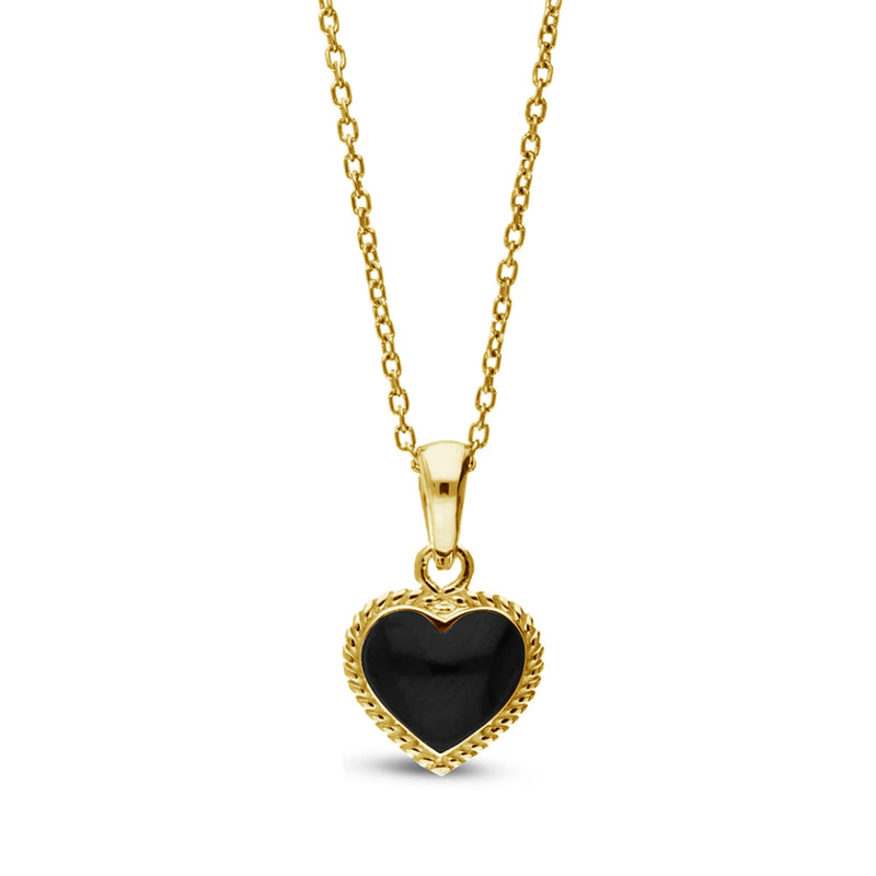 9ct Yellow Gold Whitby Jet Rope Edge Heart Pendant