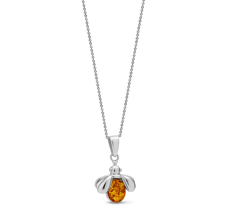 Sterling Silver Amber Ladybird Pendant