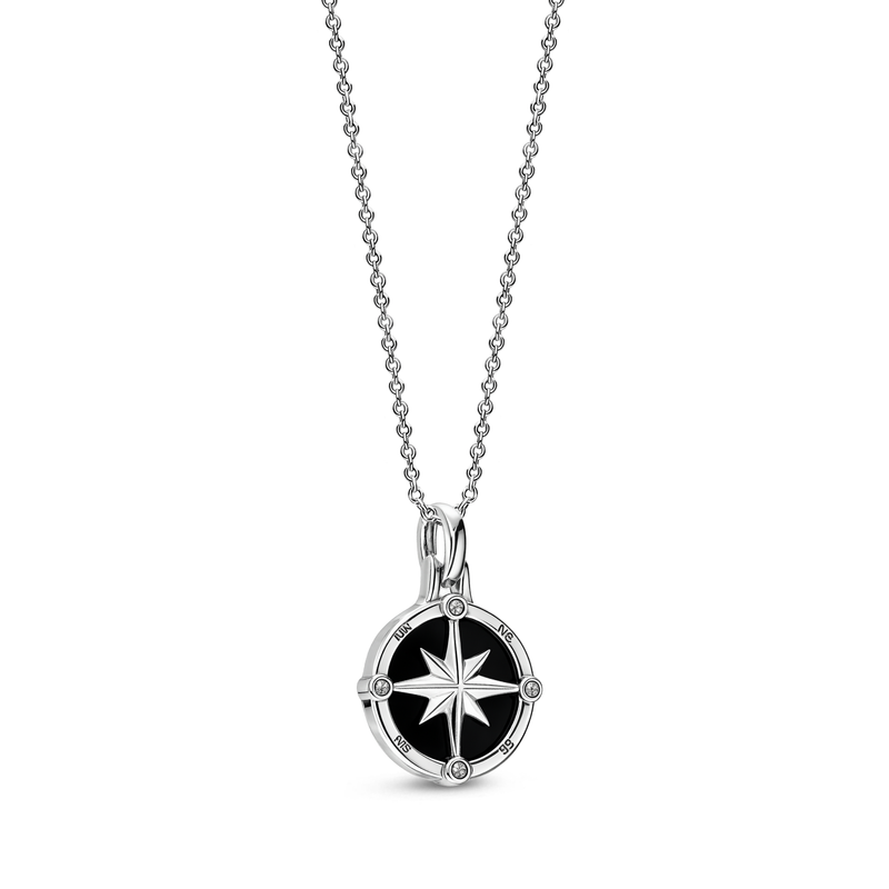 Sterling Silver Whitby Jet Compass Pendant