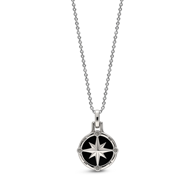 Sterling Silver Whitby Jet Compass Pendant