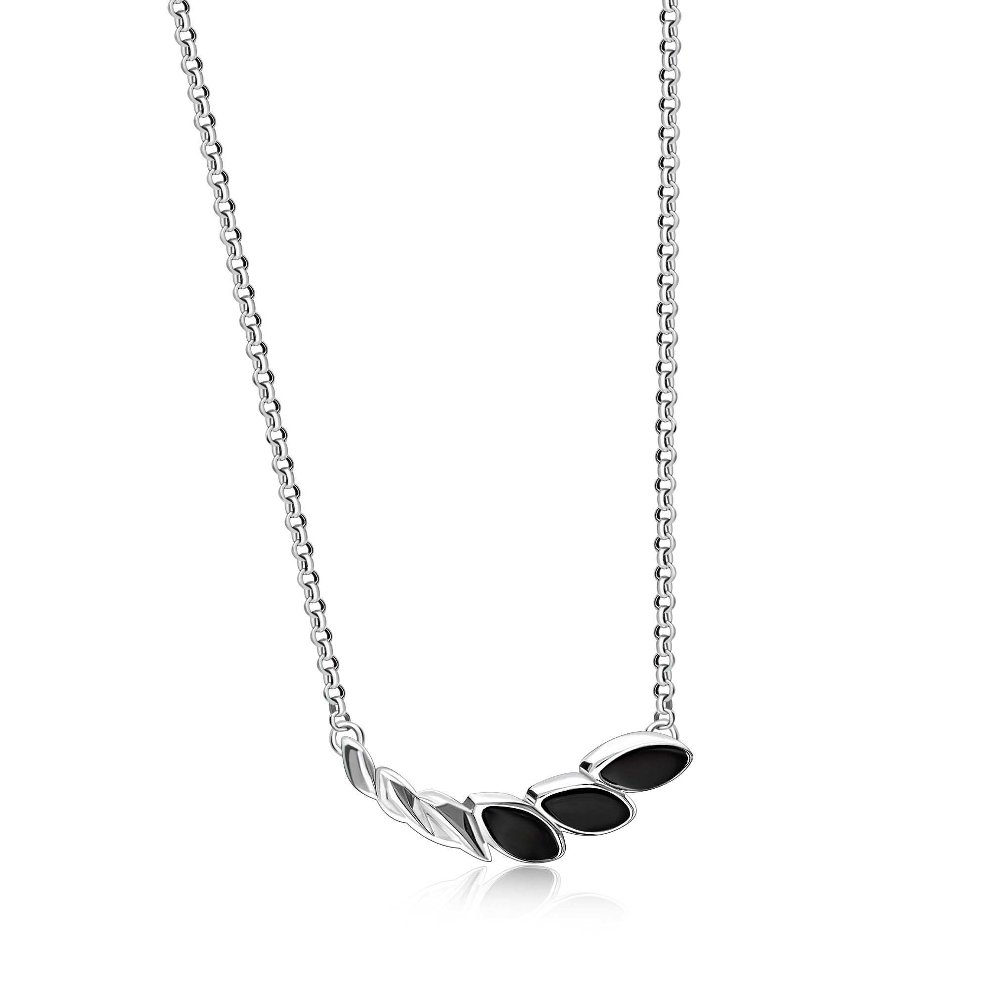 Sterling Silver Whitby Jet Triple Marquise Necklace