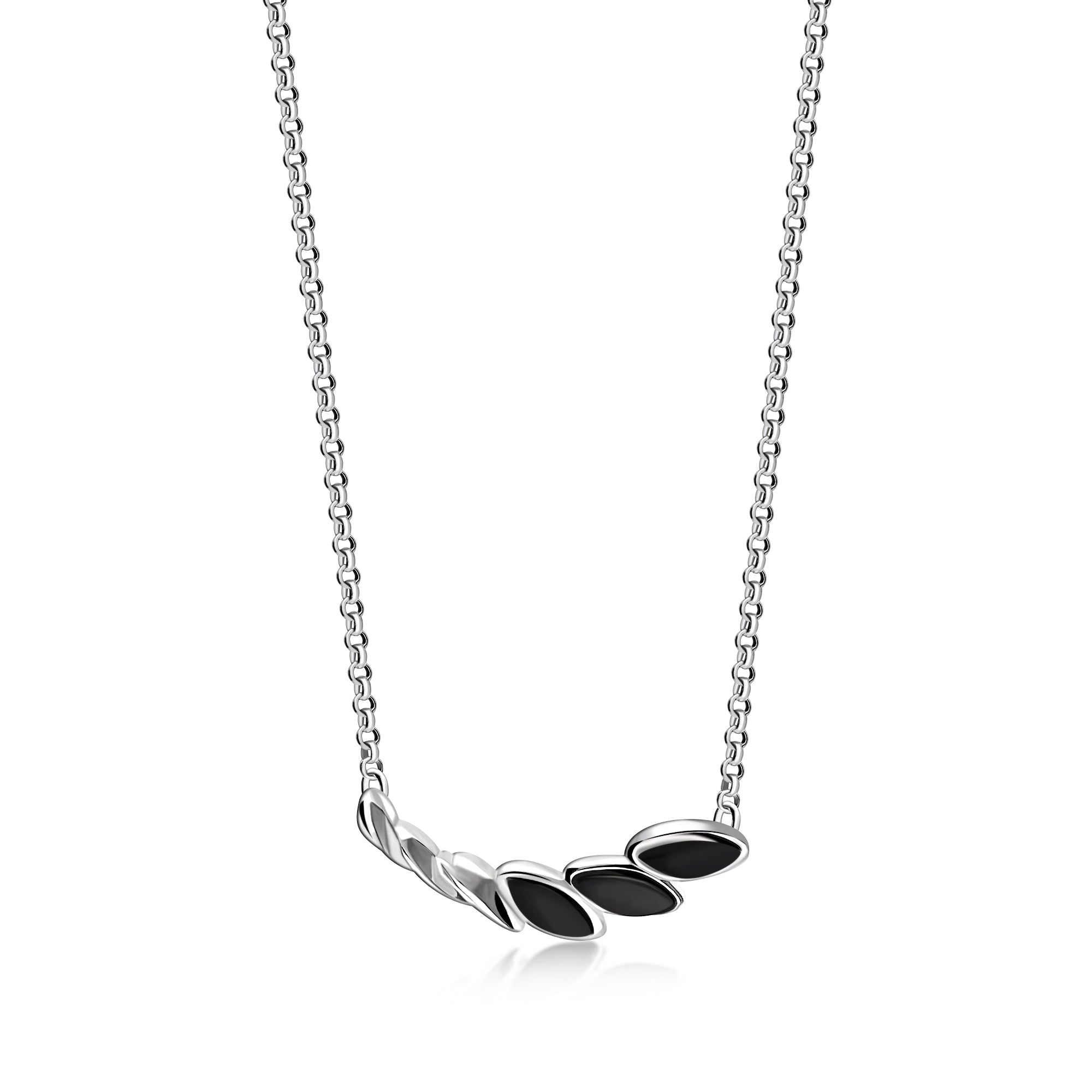 Sterling Silver Whitby Jet Triple Marquise Necklace