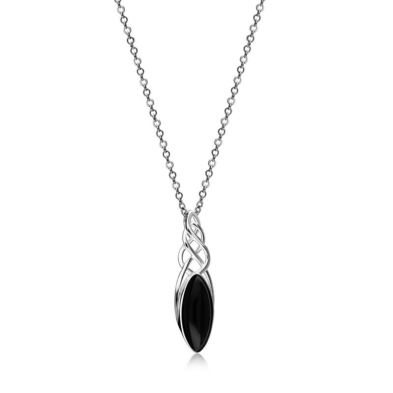 Sterling Silver Whitby Jet Celtic Marquise Twist Pendant