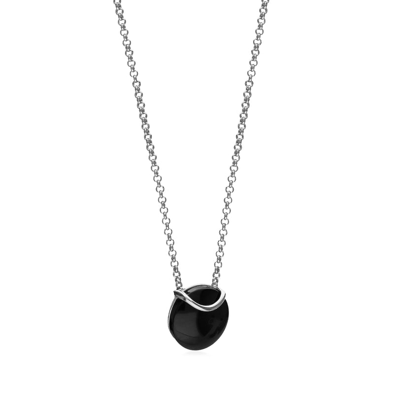 Sterling Silver Whitby Jet Designer Round Necklace