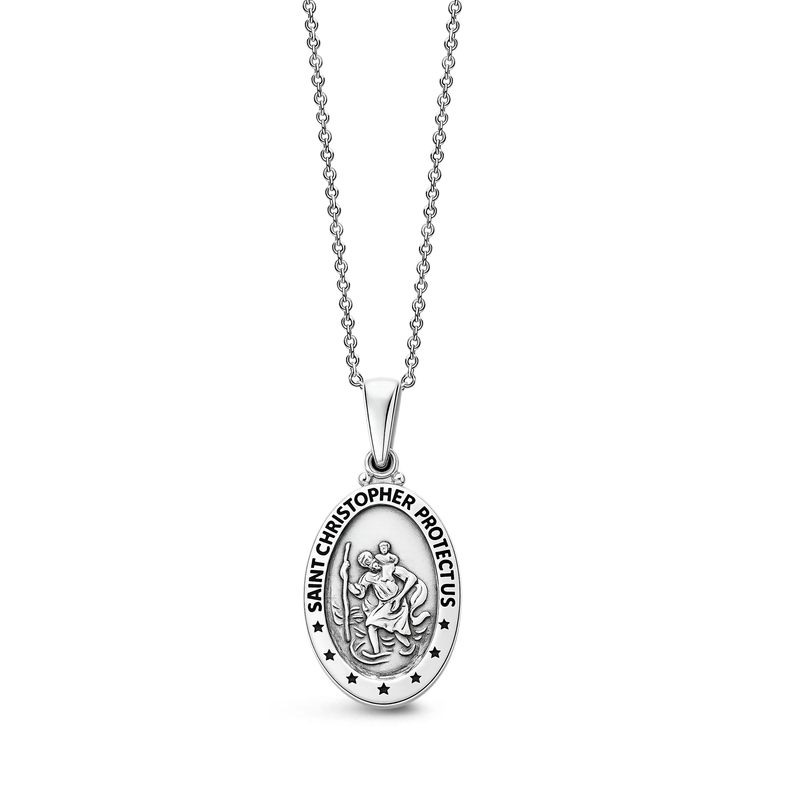 Sterling Silver Large St Christopher Oval Pendant