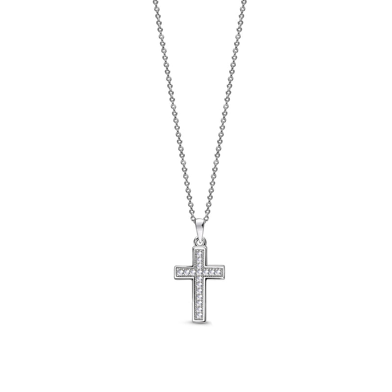 Sterling Silver CZ Polished Edge Cross Pendant