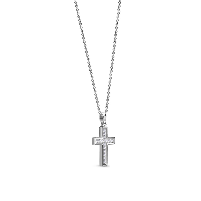 Sterling Silver CZ Polished Edge Cross Pendant