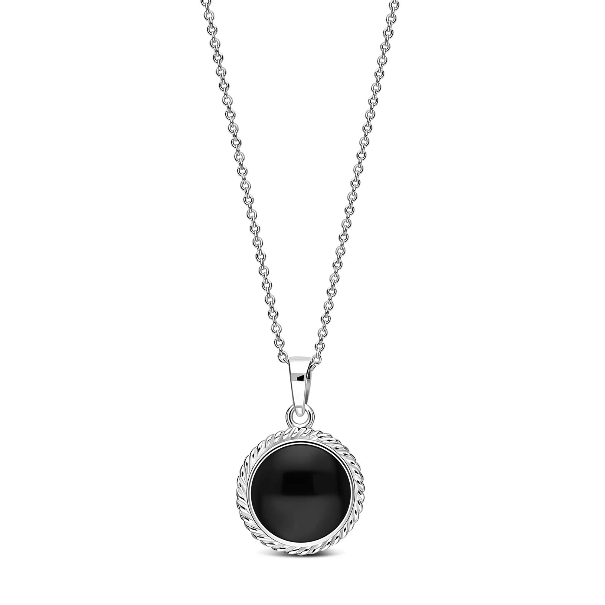 Sterling Silver Whitby Jet Rope Edge Round Pendant