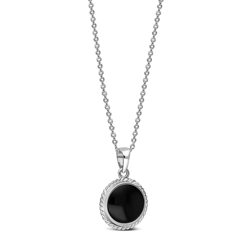 Sterling Silver Whitby Jet Rope Edge Round Pendant