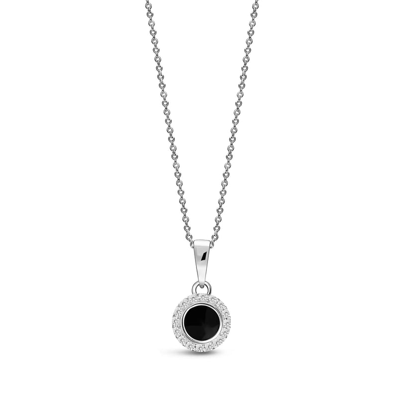 Sterling Silver Whitby Jet CZ Round Pendant