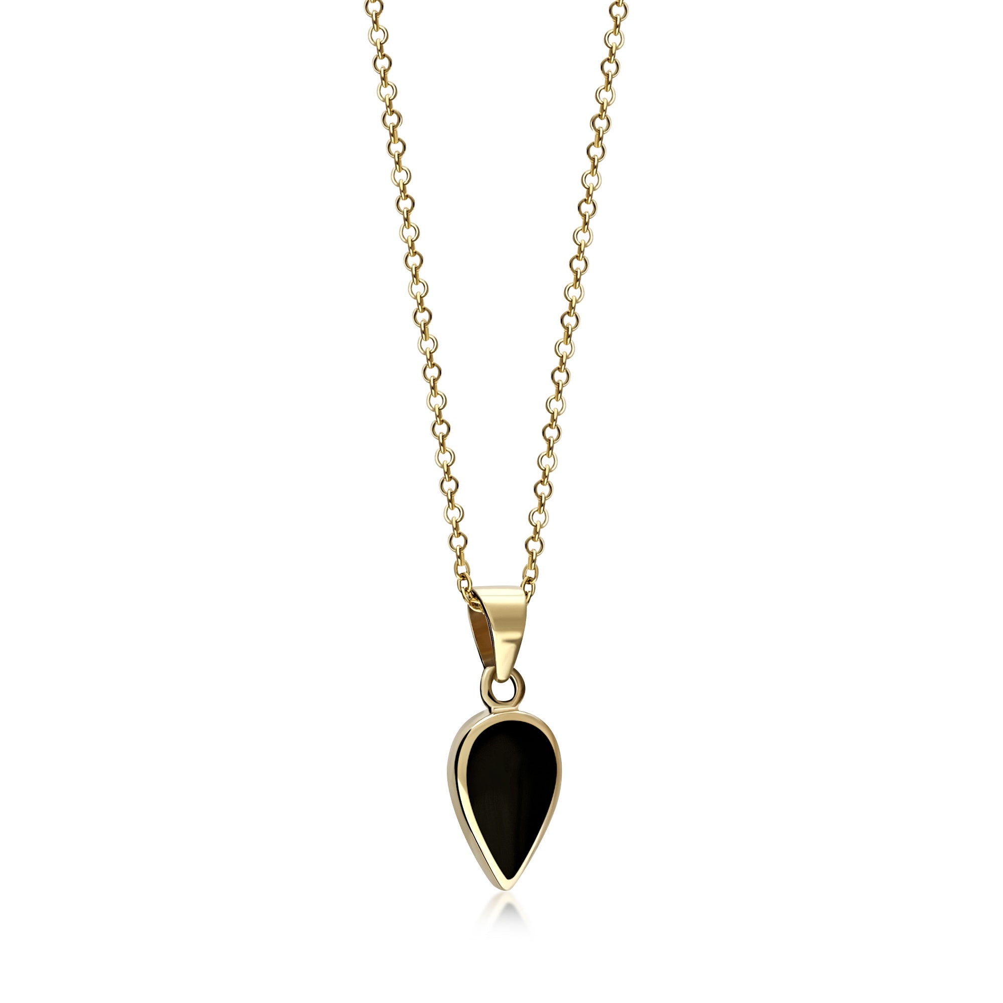 9ct Yellow Gold Whitby Jet Pear Drop Pendant