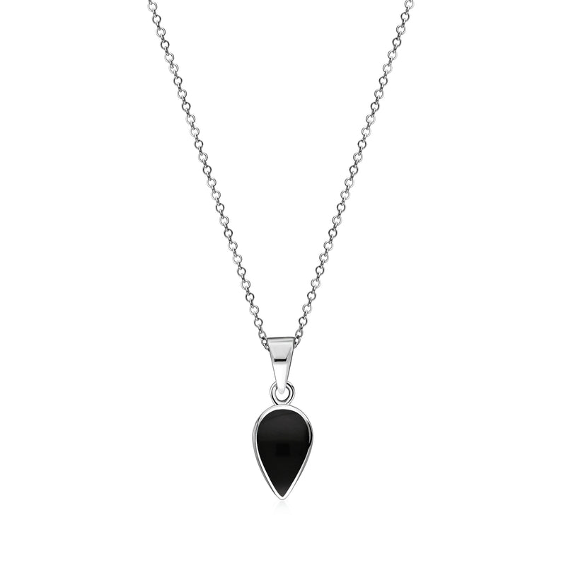 Sterling Silver Whitby Jet Small Pear Drop Pendant