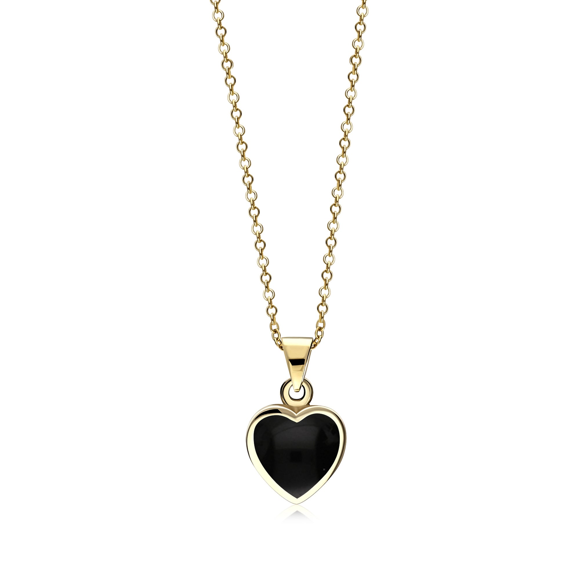 9ct Yellow Gold Whitby Jet Heart Pendant