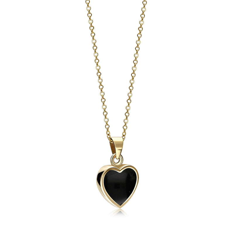 9ct Yellow Gold Whitby Jet Heart Pendant