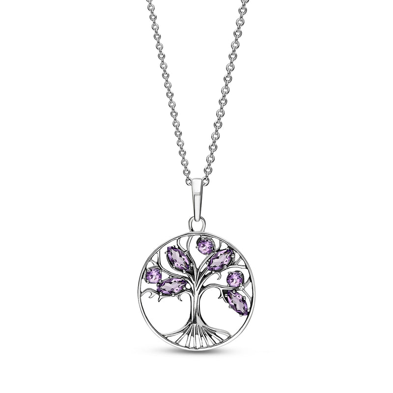 Sterling Silver Amethyst Leaf Tree of Life Pendant