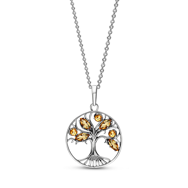 Sterling Silver Citrine Leaf Tree of Life Pendant