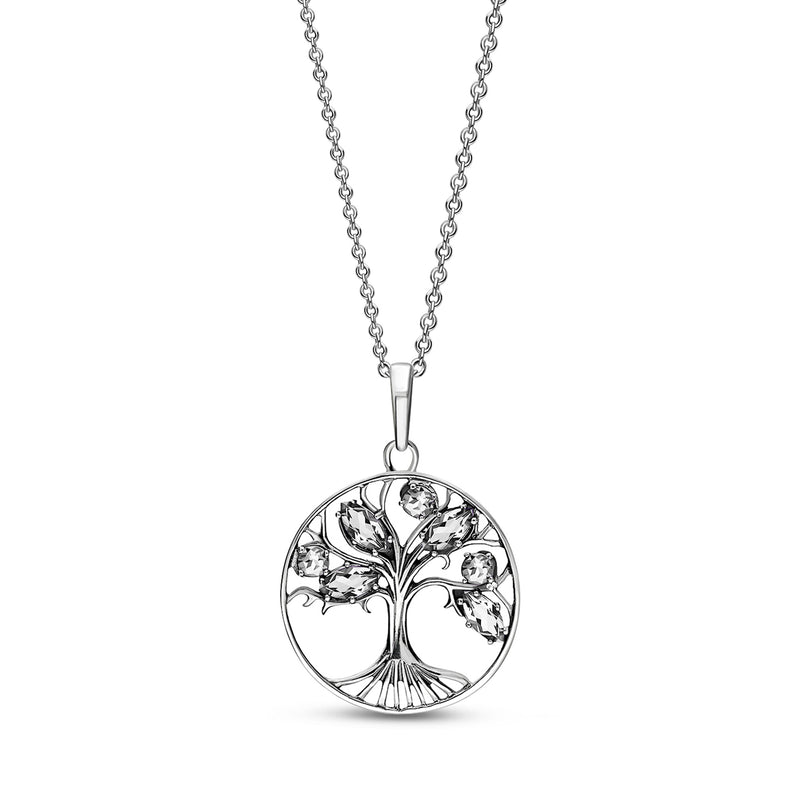 Sterling Silver Cubic Zirconia Leaf Tree of Life Pendant