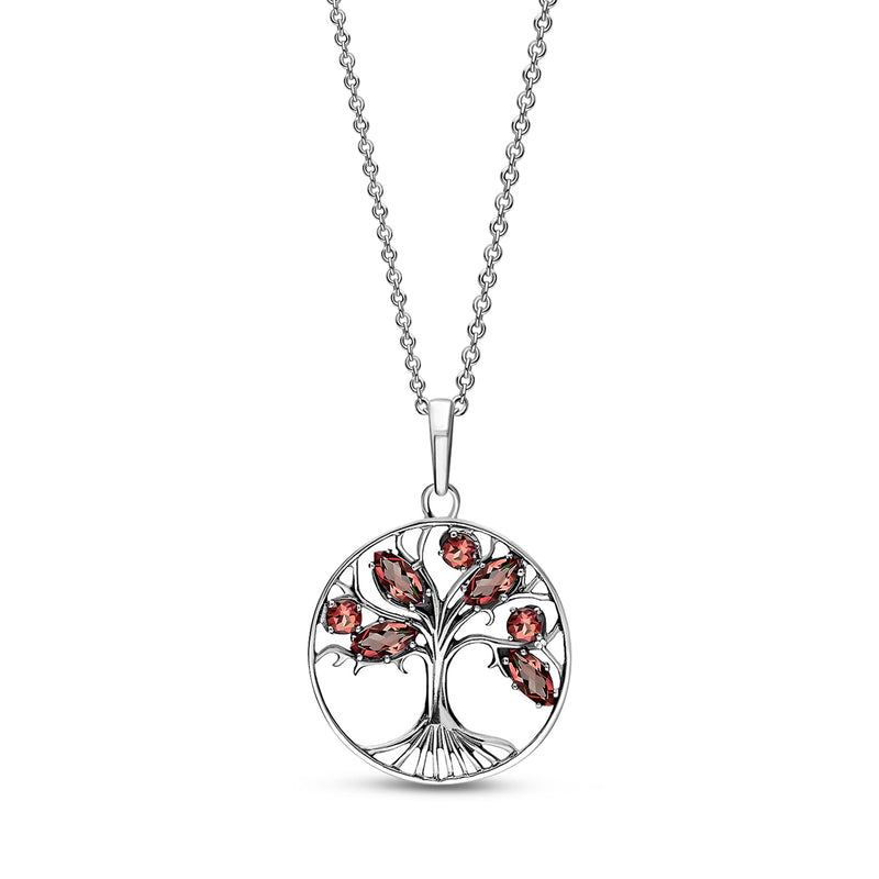Sterling Silver Garnet Leaf Tree of Life Pendant