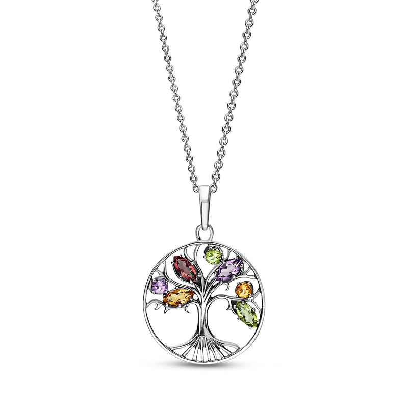 Sterling Silver Rainbow Faceted Stone Tree of Life Pendant